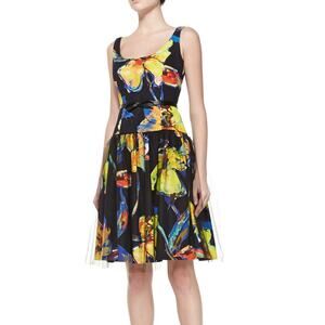 MILLY Natalie Pop Art Floral Cocktail Dress Women's size 4 Made in USA